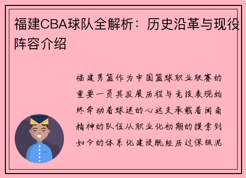 福建CBA球队全解析：历史沿革与现役阵容介绍
